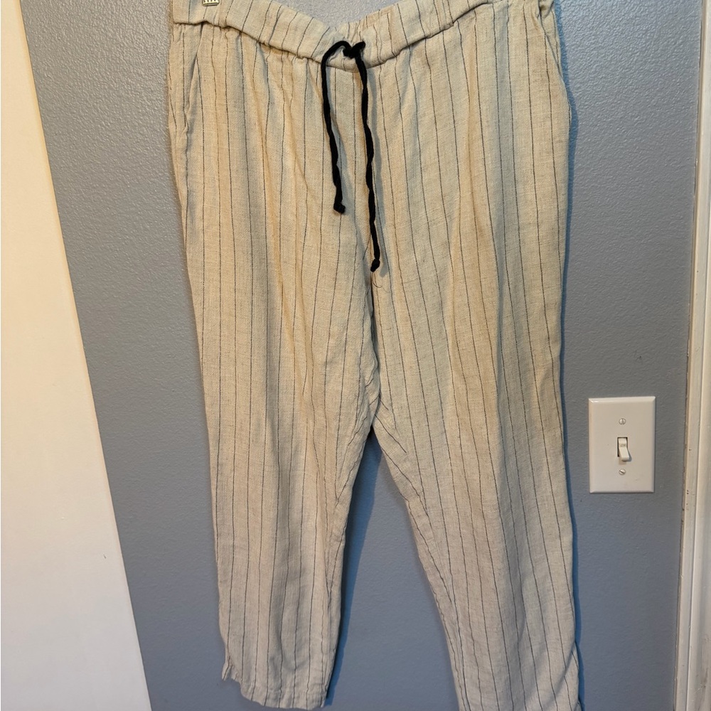 Linen Blend Women’s Striped Beige pants